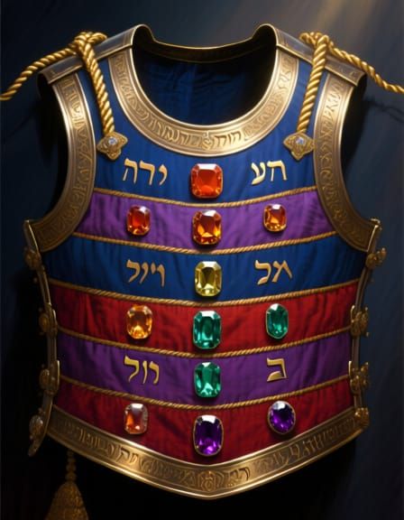 Ceremonial Breastplate of Gold, Blue, Purple, Scarlet with G...