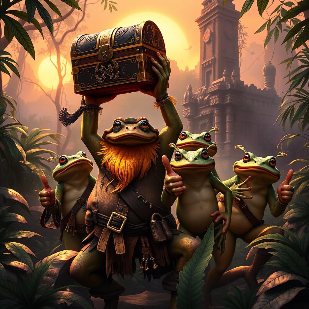 Frog Pirates Find Jungle Treasure, Dark Fantasy Style