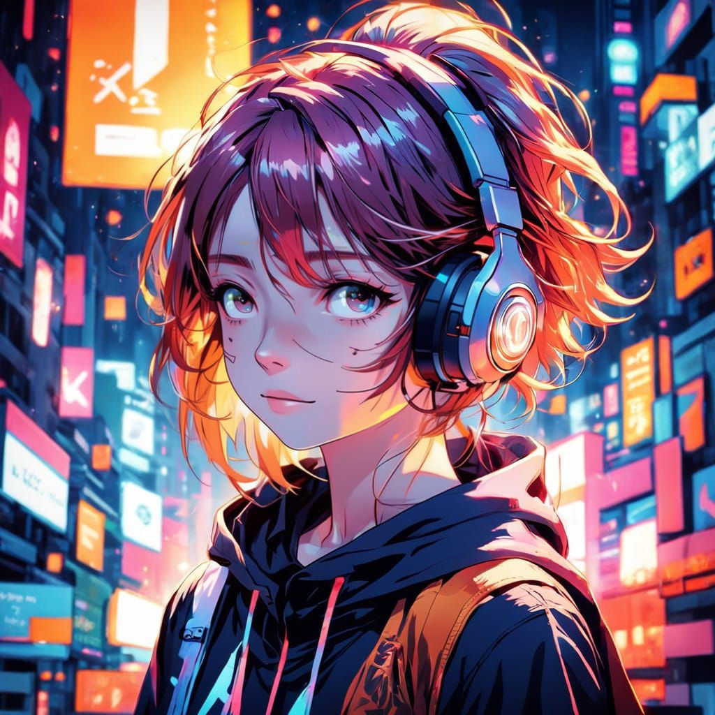 Girl Relaxes in City Nighttime Scene