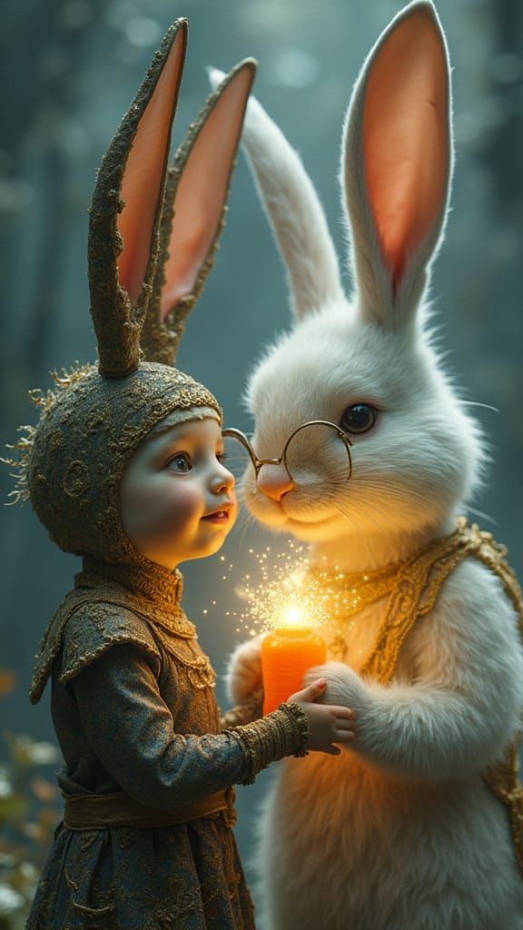 Montu and Magical Rabbit in Ethereal Mist