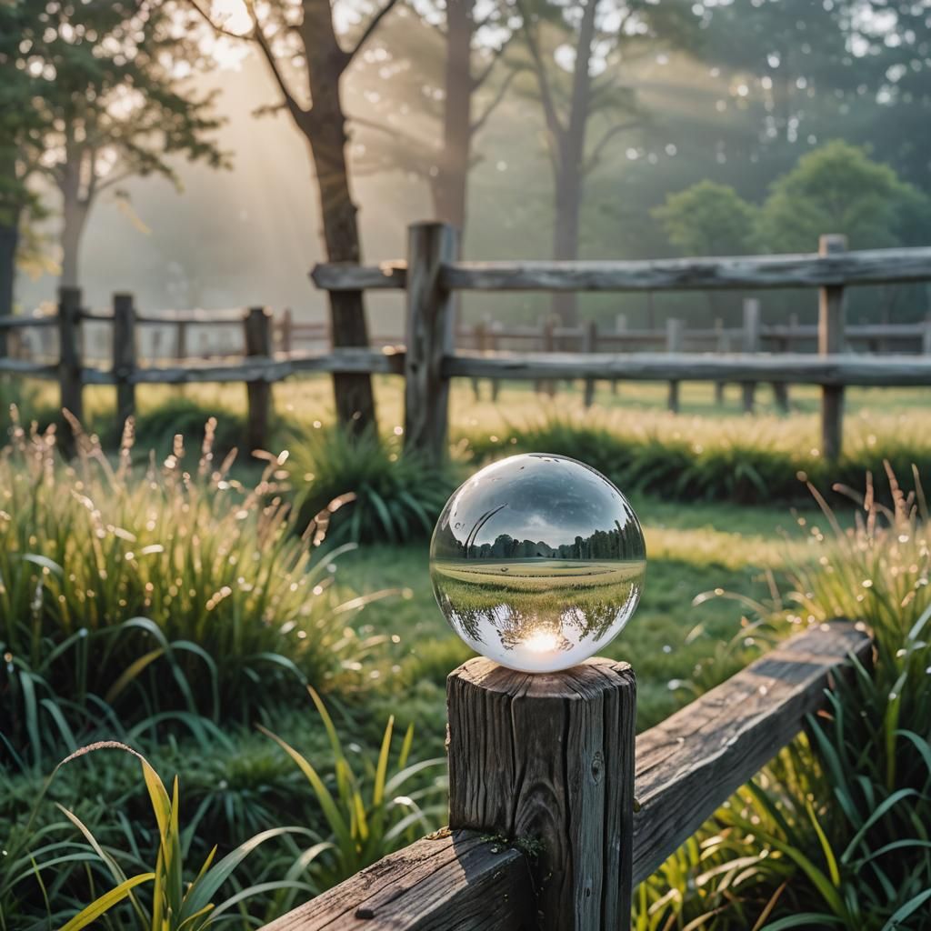 Landscape Reflected in Glass Ball: Hyper-Realistic Photo