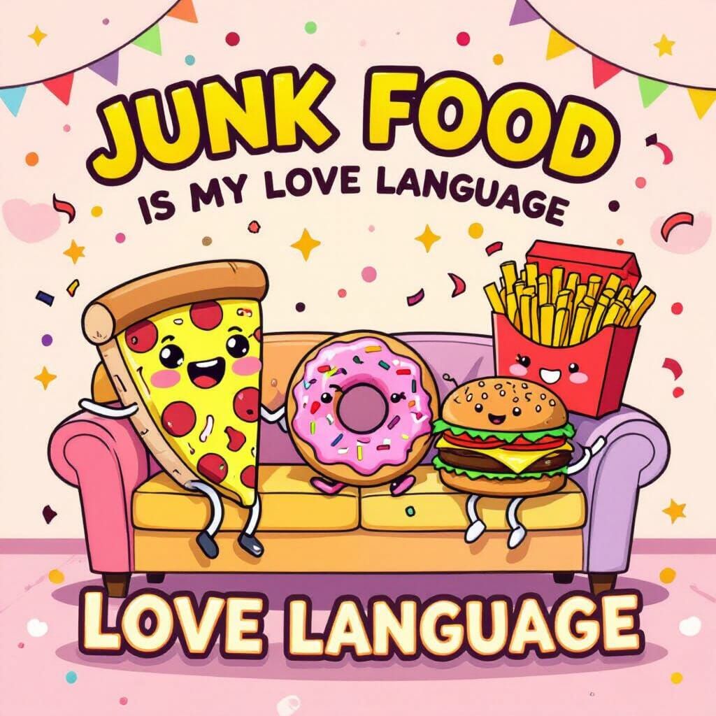 Cheerful Cartoon Junk Food Party