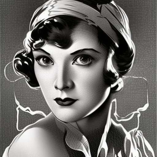 Stunning Silent Film Actress Portrait in Etching Style