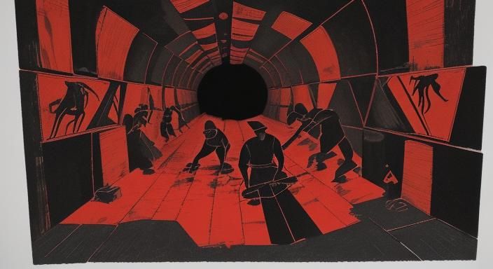 Miners in Coal Mine: Linocut Print