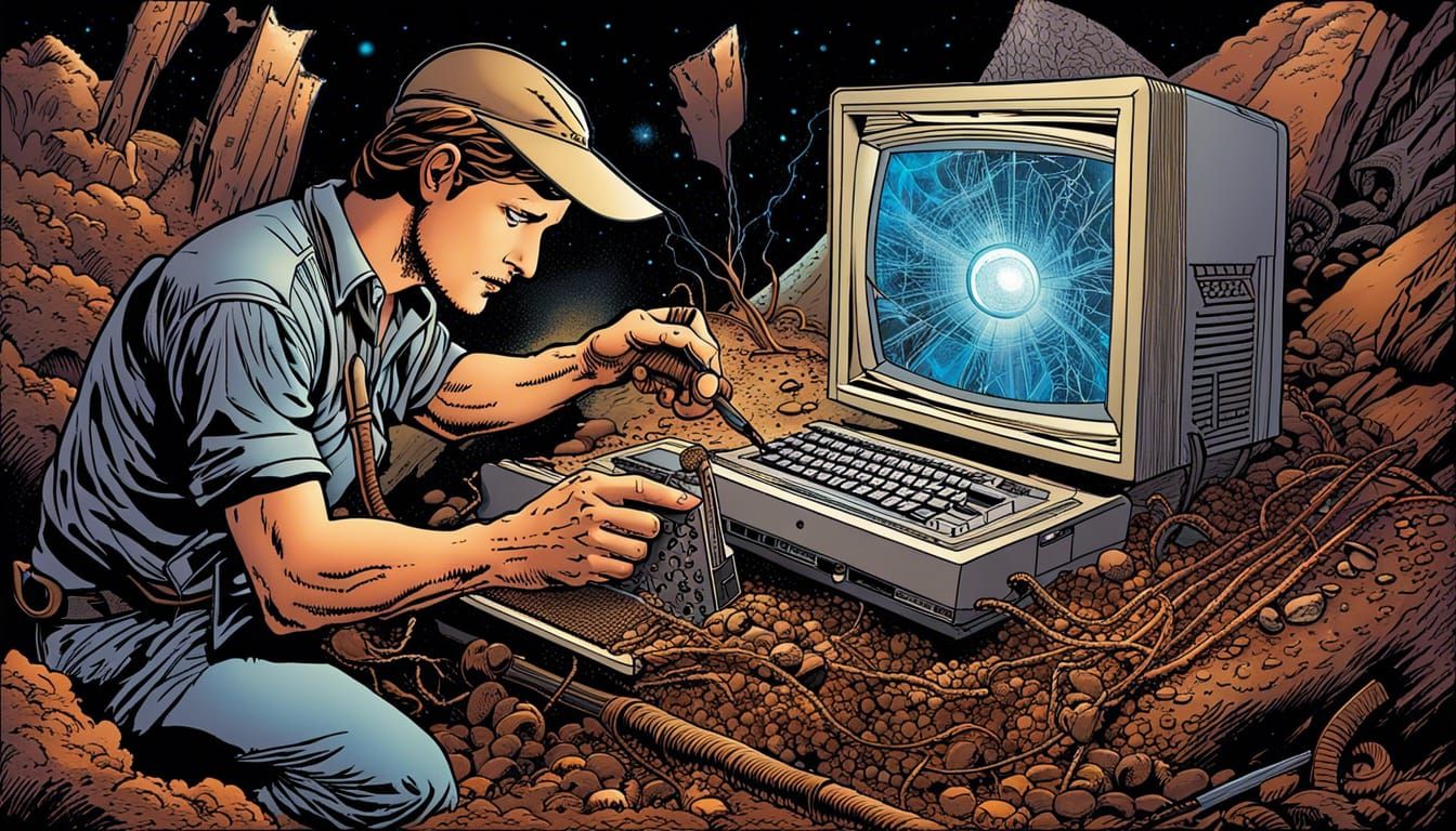 Archeological Dig: Broken Screen in Comic Book Style