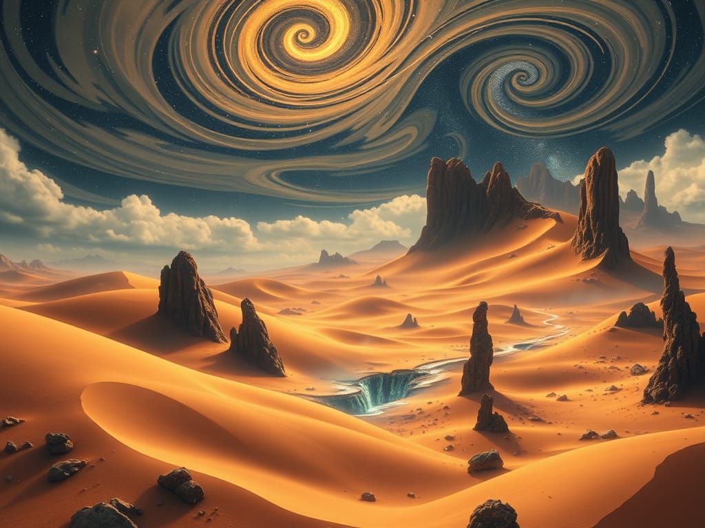 Surreal Desert Odyssey with Infinity Symbol and Eight Motif