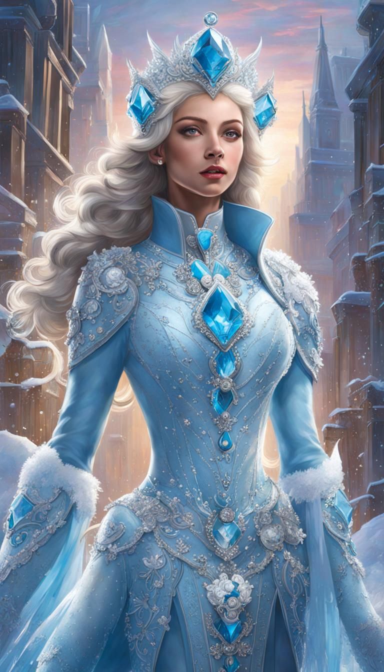 Ice Girl in Mecha Suit: Ethereal Fantasy Art