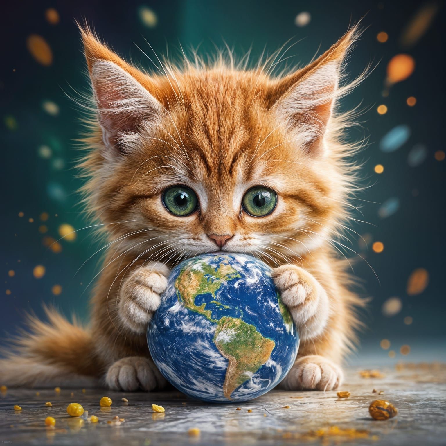 Cute Cat Devouring Planet in Hyperrealistic Splash Art Style