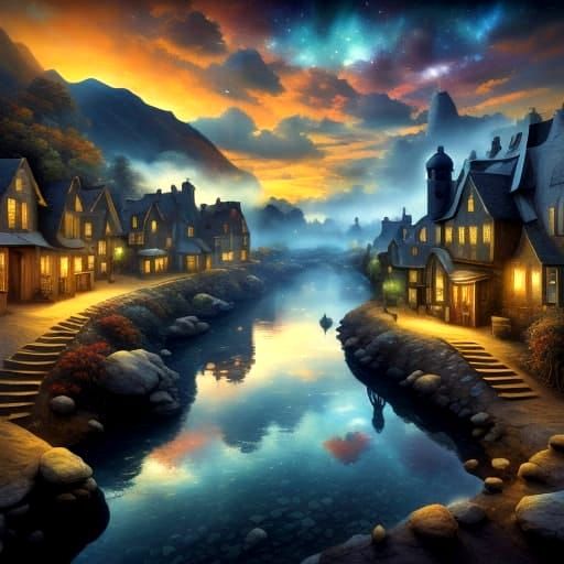 Cozy Mountain Village Under Candy Auroras