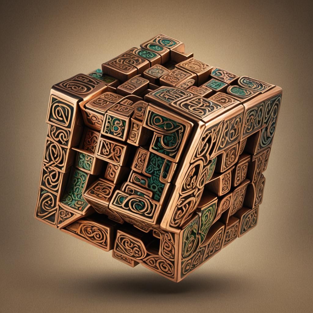 Celtic Copper Rubik's Cube with Sanskrit Inscriptions