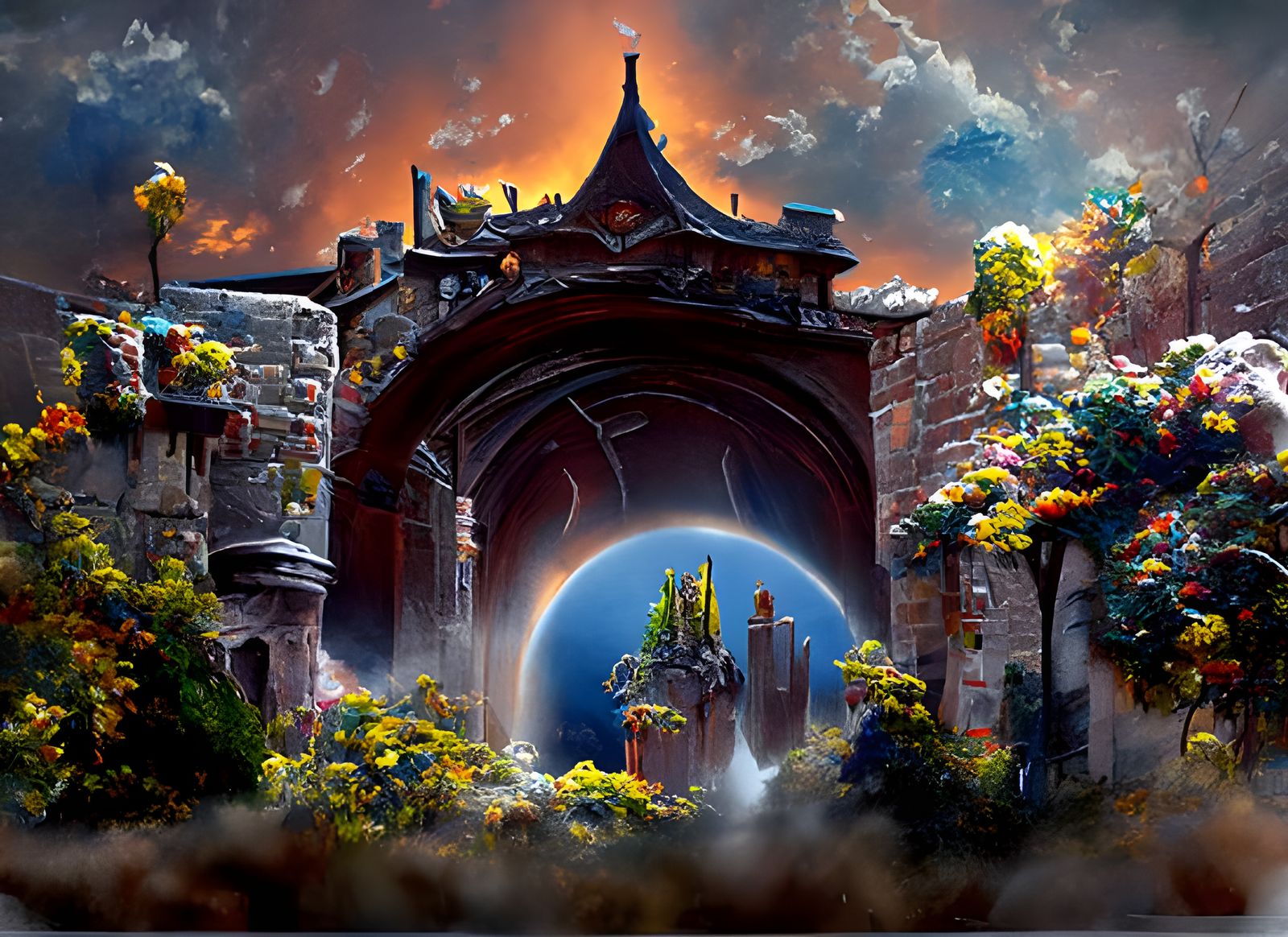 Fantasy Castle Gateway into Courtyard Landscape