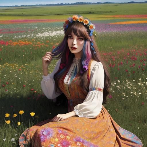 1960s Flower Child in Bison Meadow