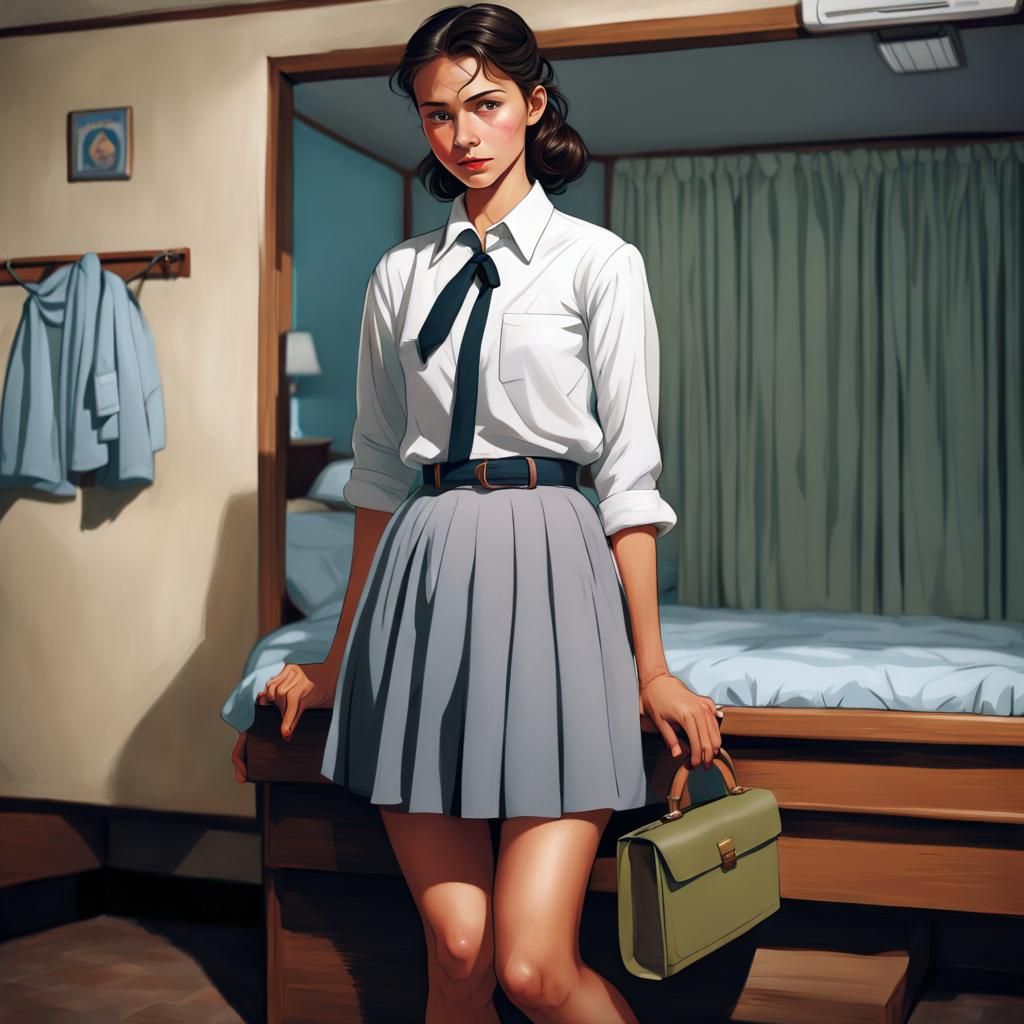 College Girl in Motel Room: Cinematic Portrait