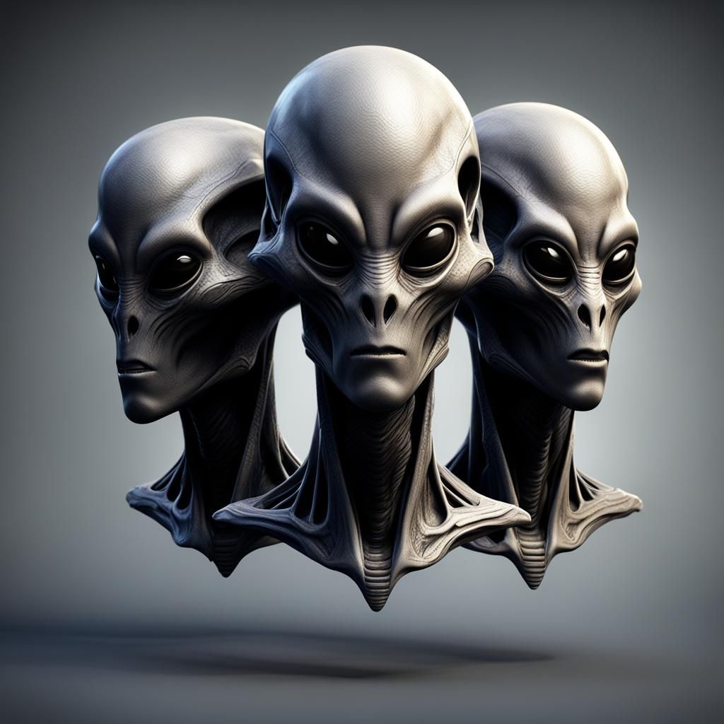 Three-Headed Alien with 3D Shading