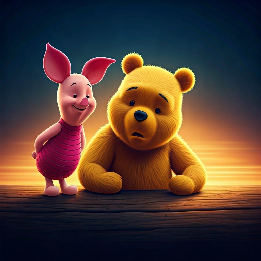 Pooh Bear's Fearful Expression in Golden Light