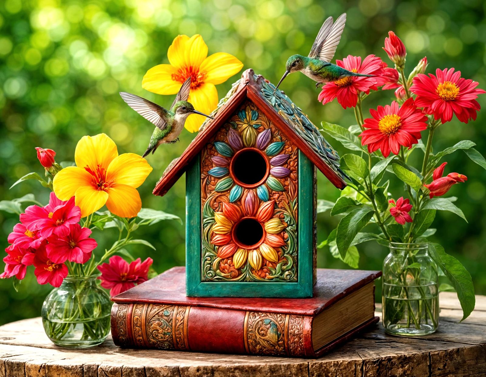 Hummingbirds Enjoy Literary Birdhouse: Digital Art