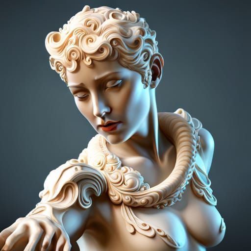 Detailed Mandelbrot Fractal as Porcelain Nephilim Statue