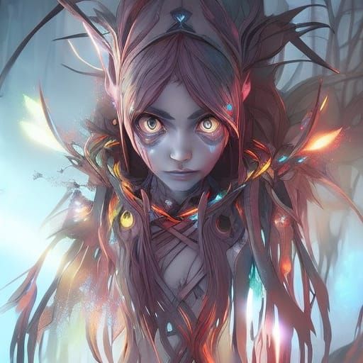 Glowing Woodland Sprite with Big Eyes: Digital Art