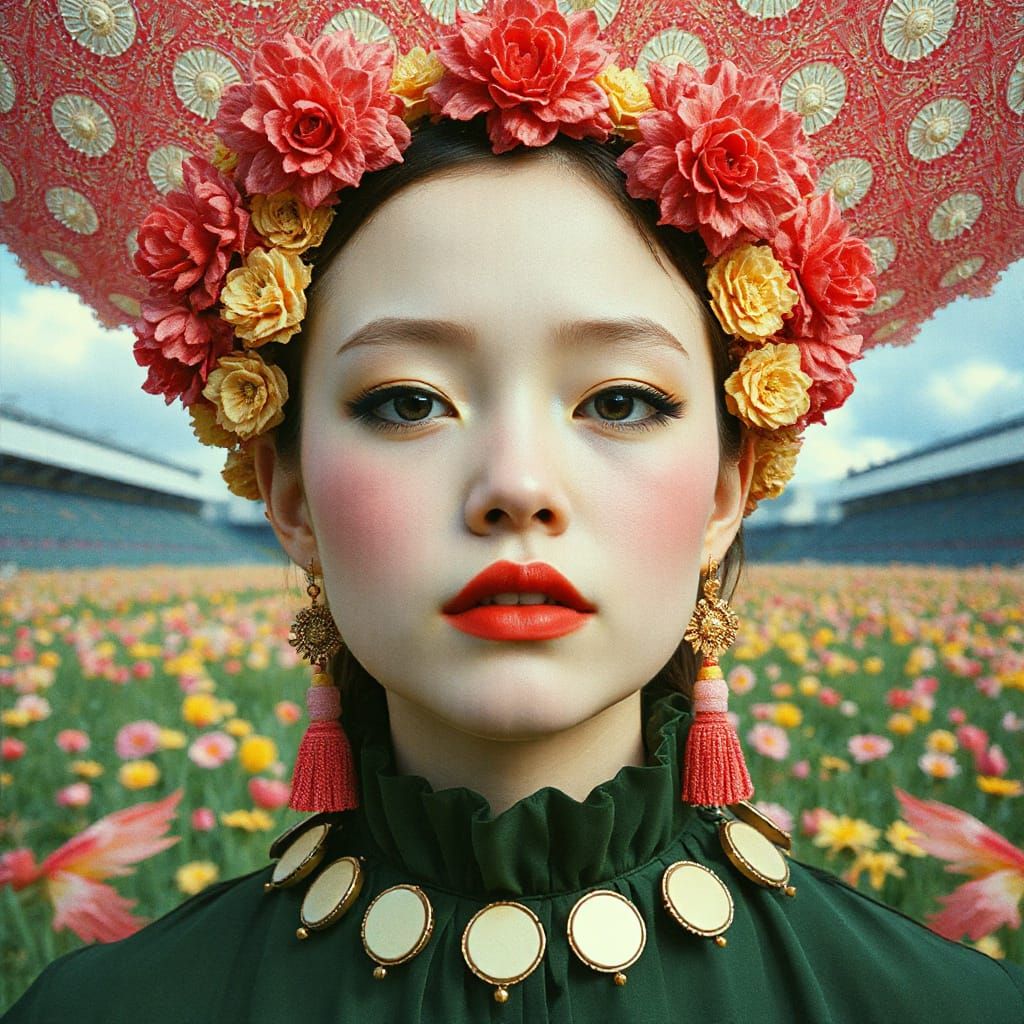 Retro Fairytale Portrait in Murakami Screen Printing Style