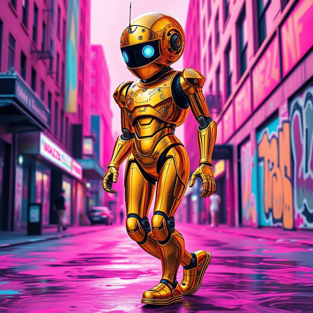 Graffiti-Adorned Android Struts Through City Streets in Vibr...