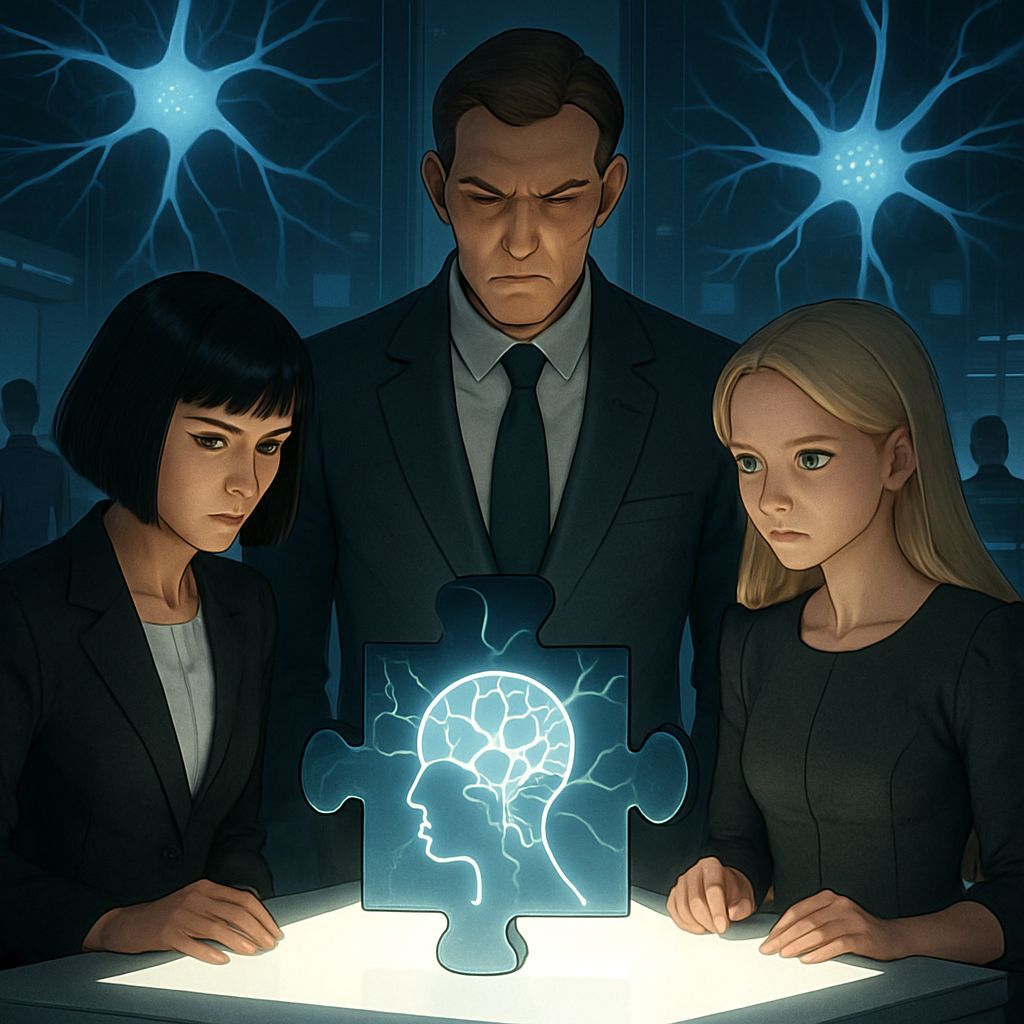 Neurons Leaders Contemplate Destiny in Sleek Outfits