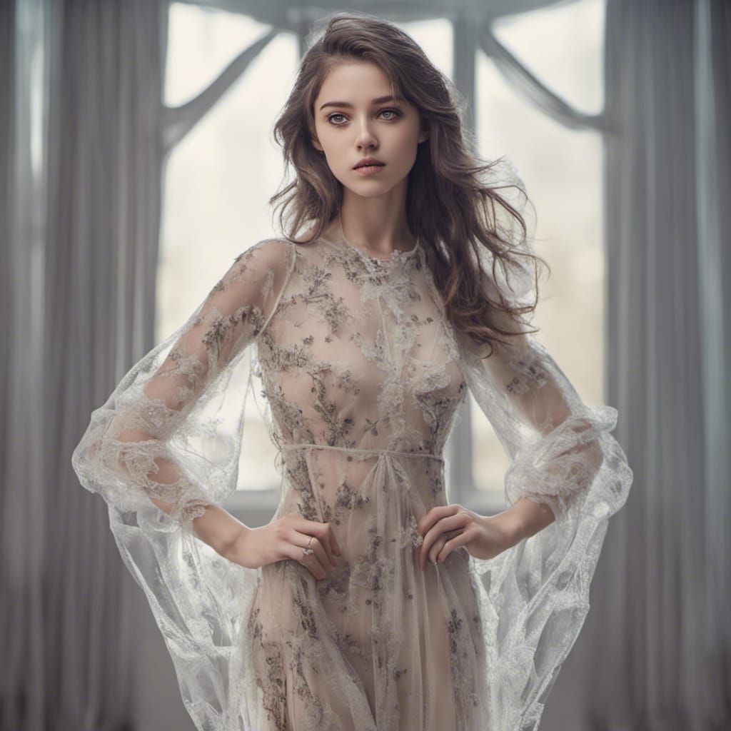 Elegant Woman in Transparent Dress