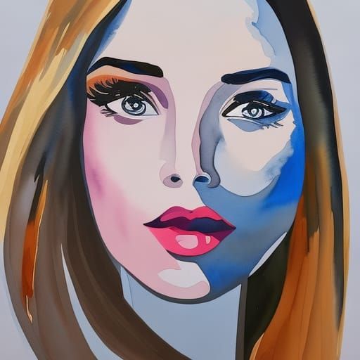 Woman Looking Upwards in Gouache Watercolor Style