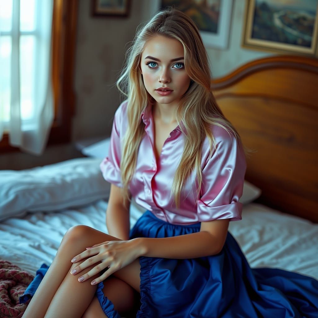 Vibrant Portrait of a Young Blonde Woman in a Delicate Pink ...