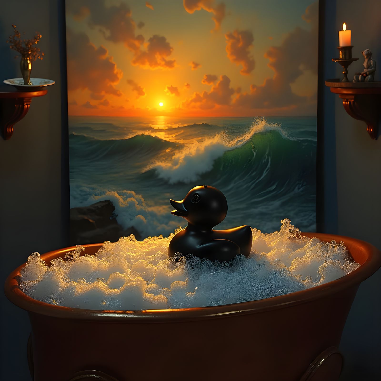 Rubber Duck in Whimsical Seaside Scene