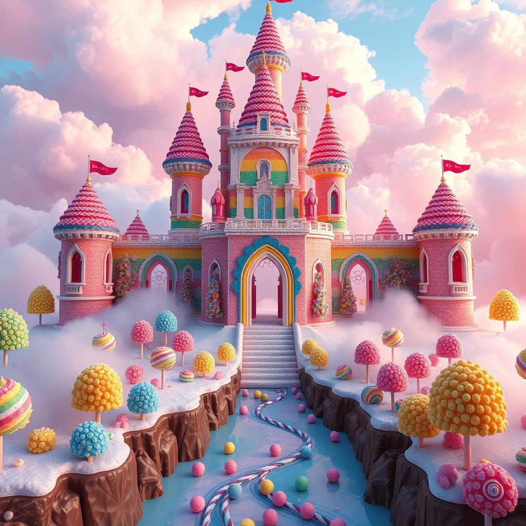 Whimsical Candy Castle in Pastel Lighting