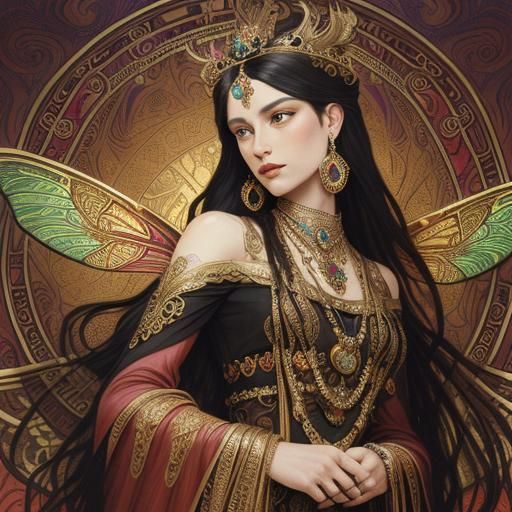 Art Nouveau Goddess with Dragonfly Wings
