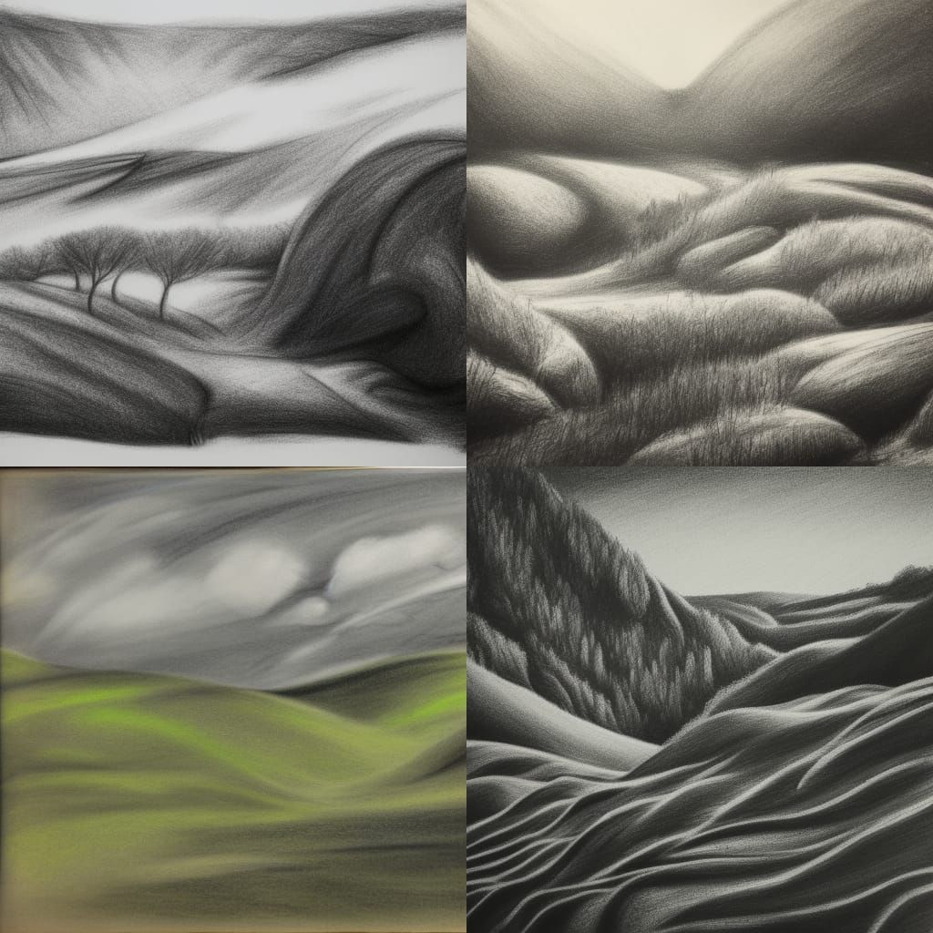 Sunny Landscape in Detailed Charcoal Drawing