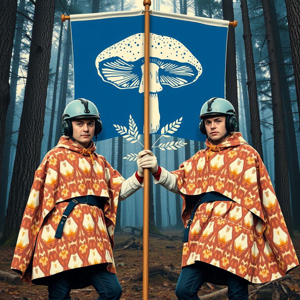 Accountants with Mushroom Flag in Graphic Style