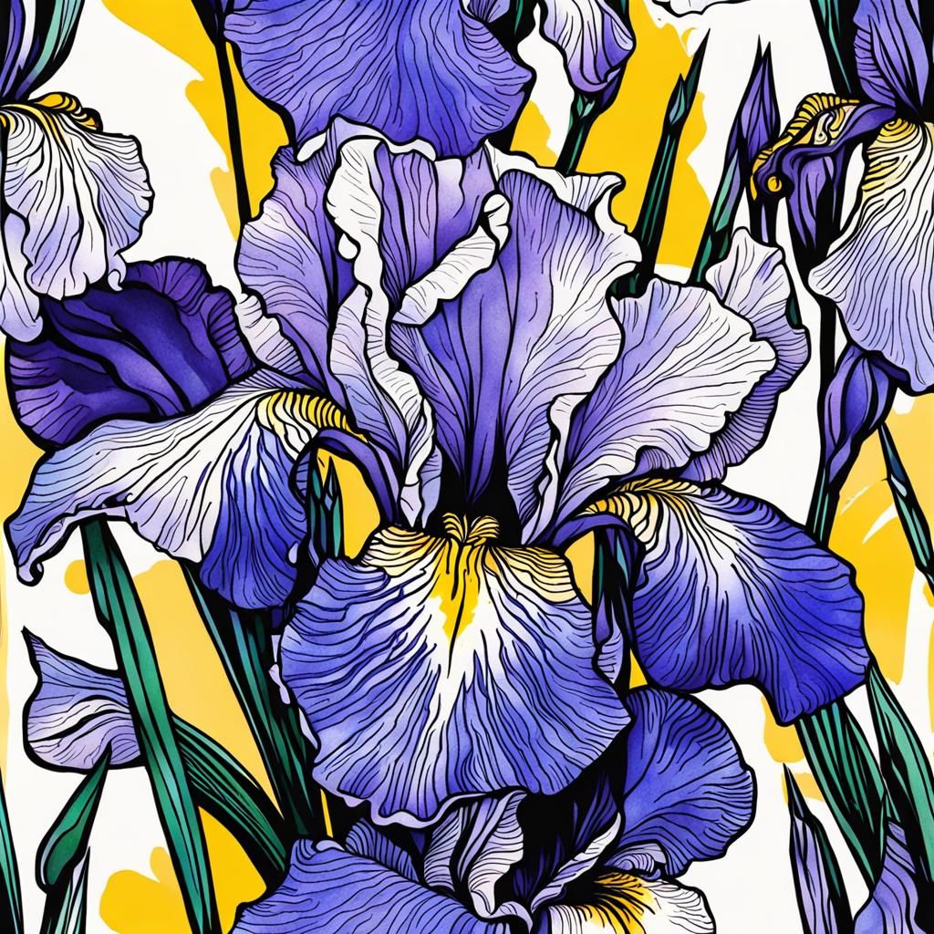 Hyperrealistic Ink Drawing of Irises