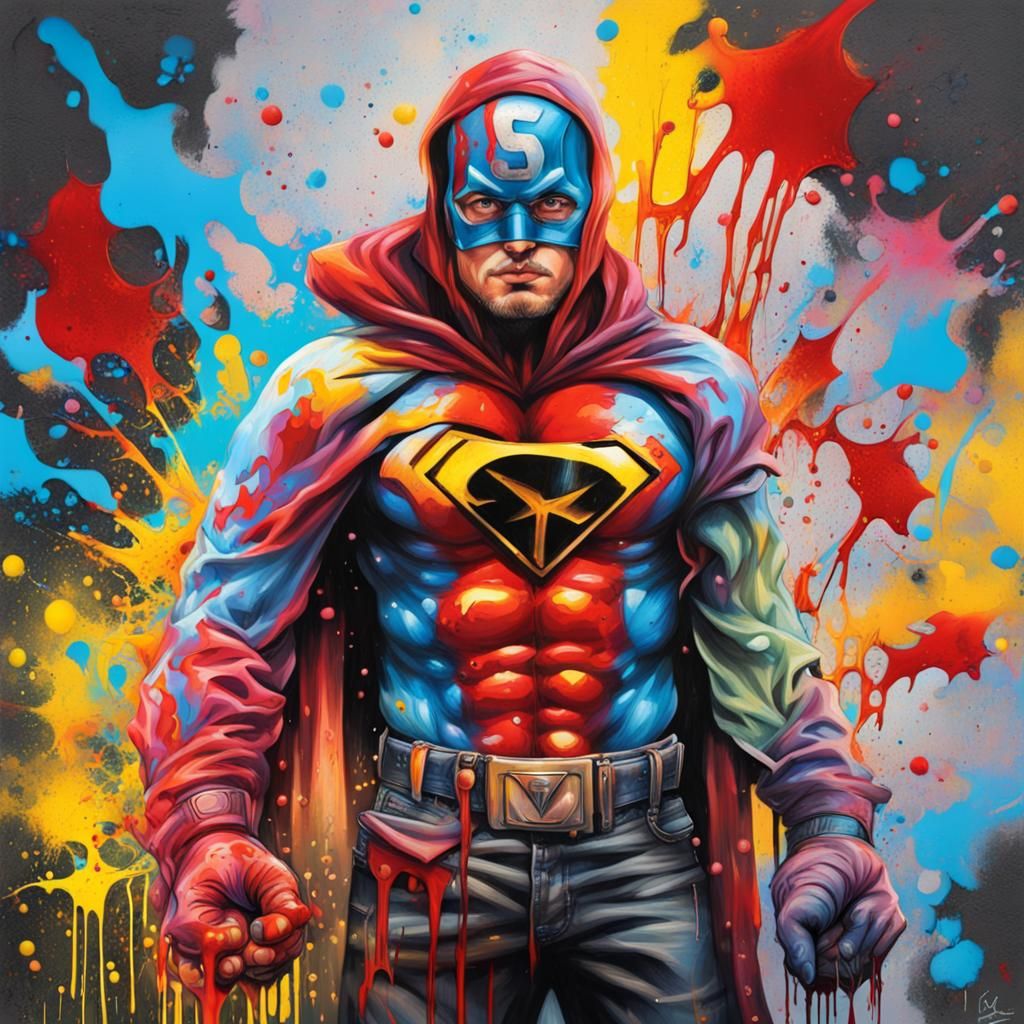 Superhero in Graffiti Splash Art Style