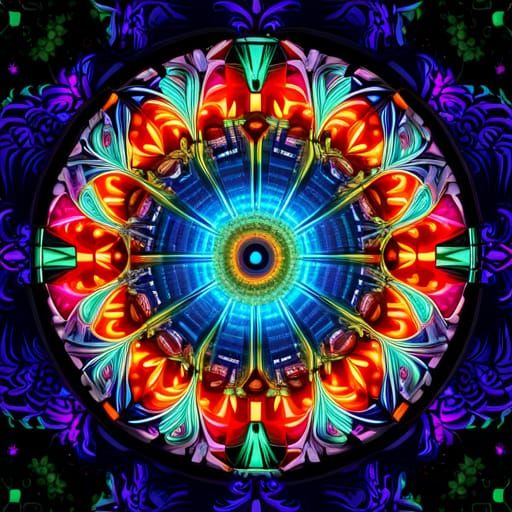 Kaleidoscopic Mandala of Butterflies in Art Nouveau Style