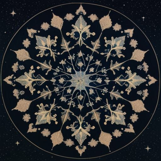 A celestial sky and novae with Rangoli patterns.