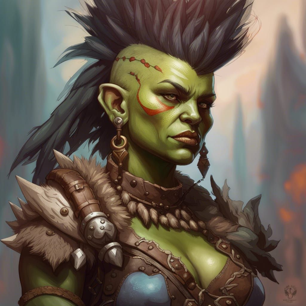Orc Barbarian Portrait with Mohawk in D&D Style
