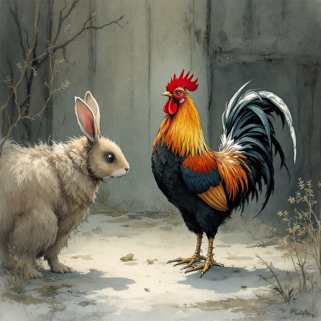 Whimsical Rooster Storybook Illustration
