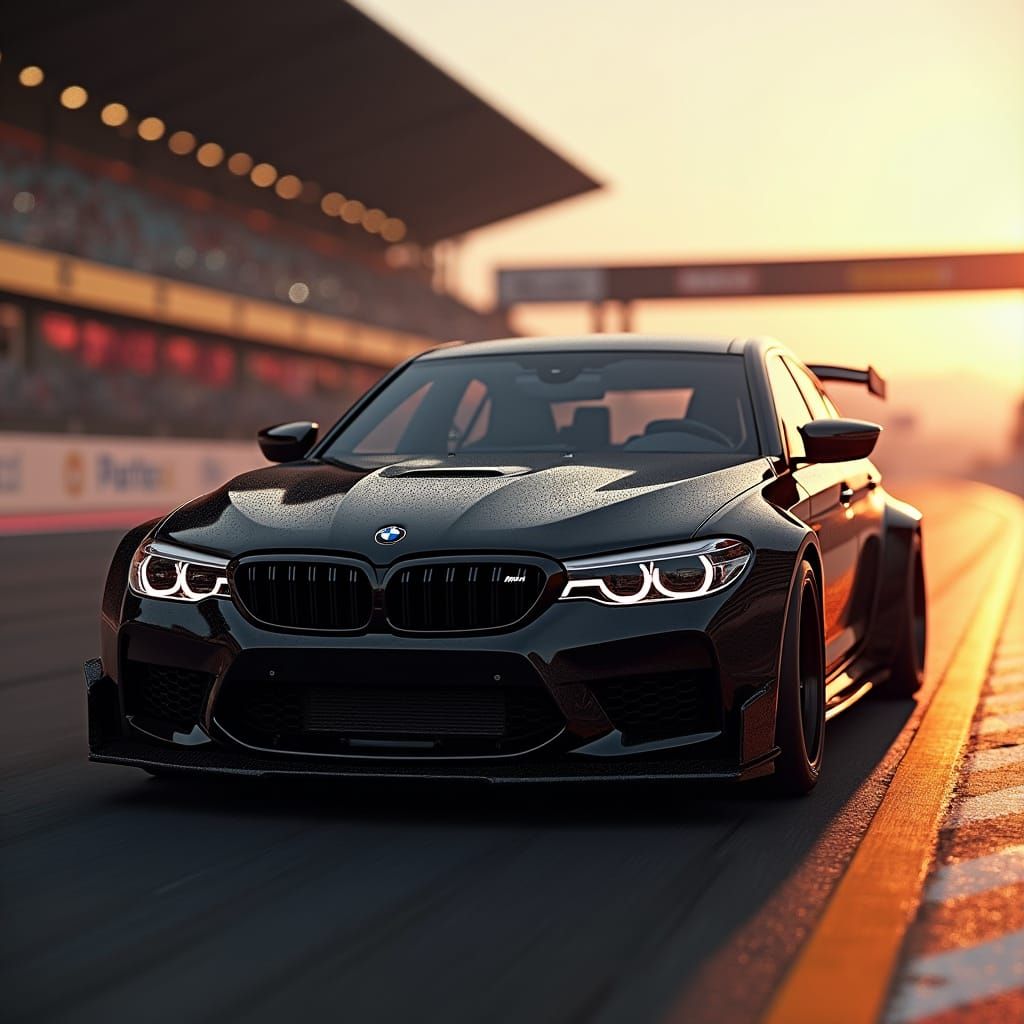 BMW M5 Competition Car in Neon-Lit Racing Circuit