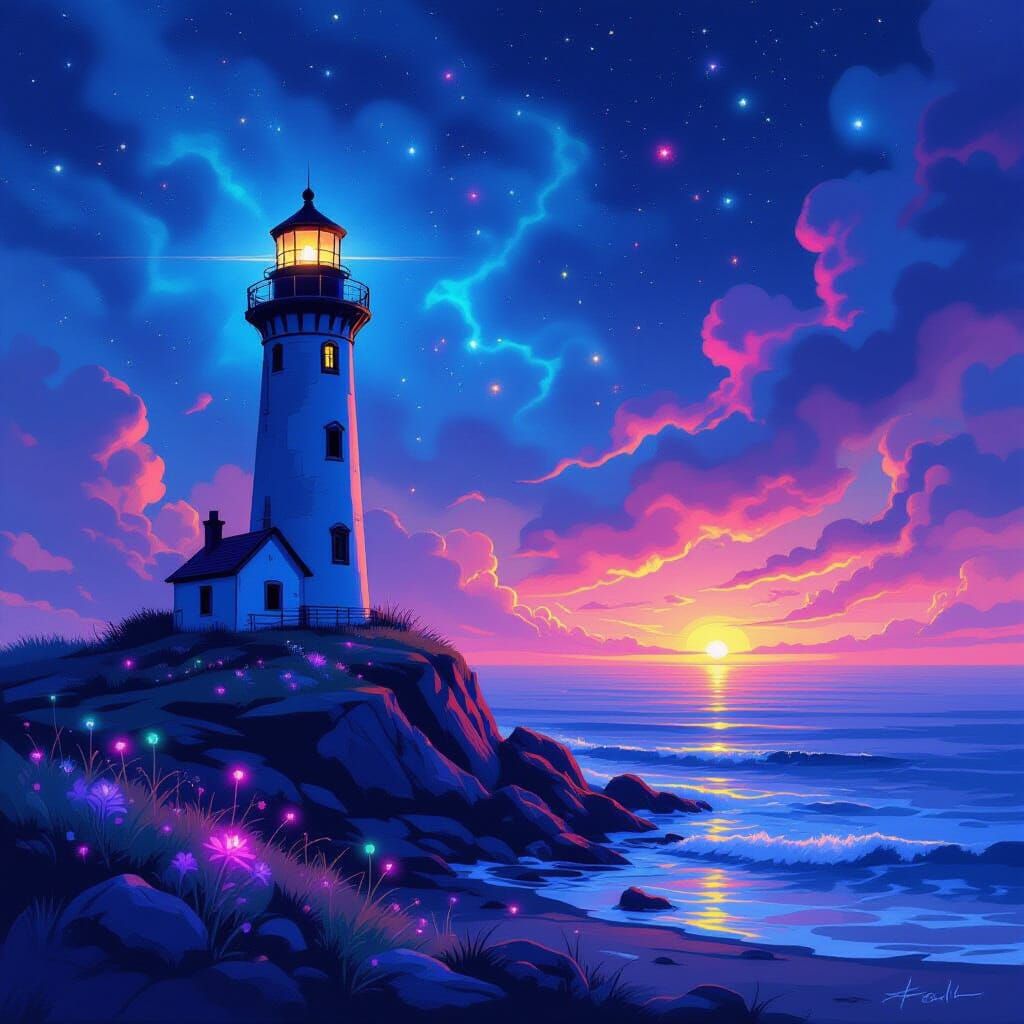 Alien Lighthouse in Nebula Glow