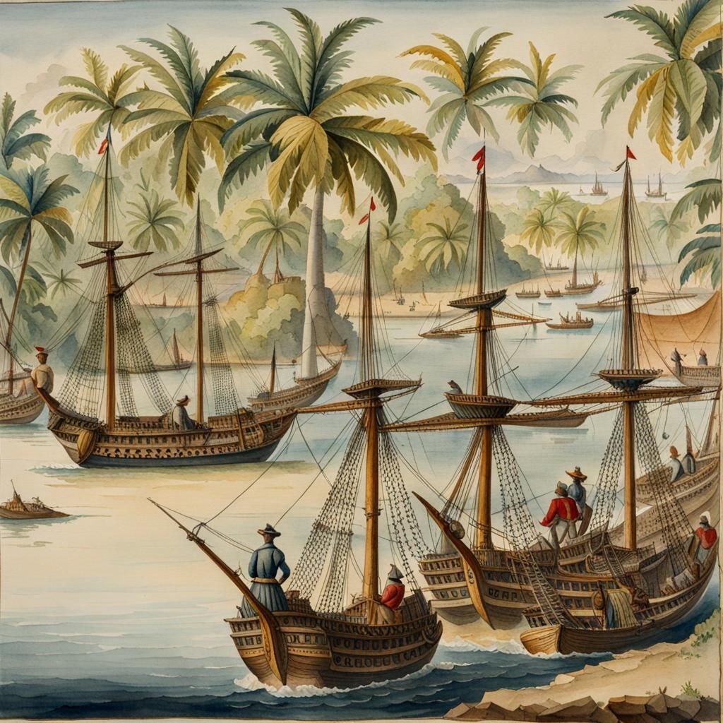 Belize Settlers Arriving in 1638: A Watercolor Scene