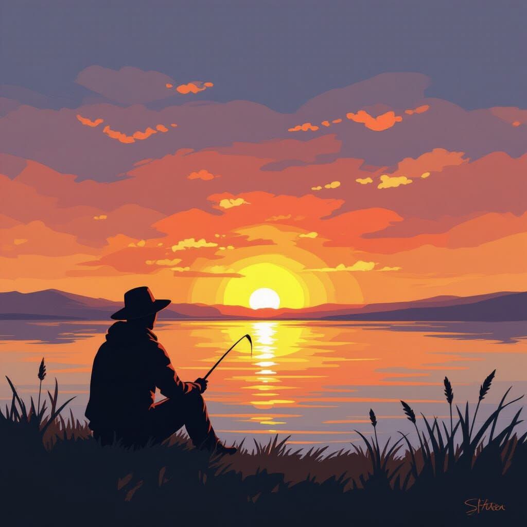 Sunset Landscape in Lowry Style