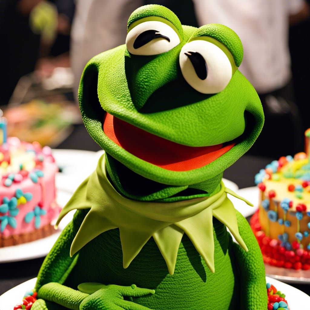Kermit the Frog Cake Sculpture in Anime Style
