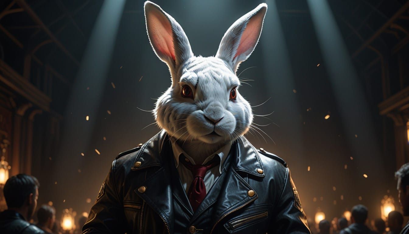 Sci-Fi Rabbit Magician Under Dramatic Stage Lights
