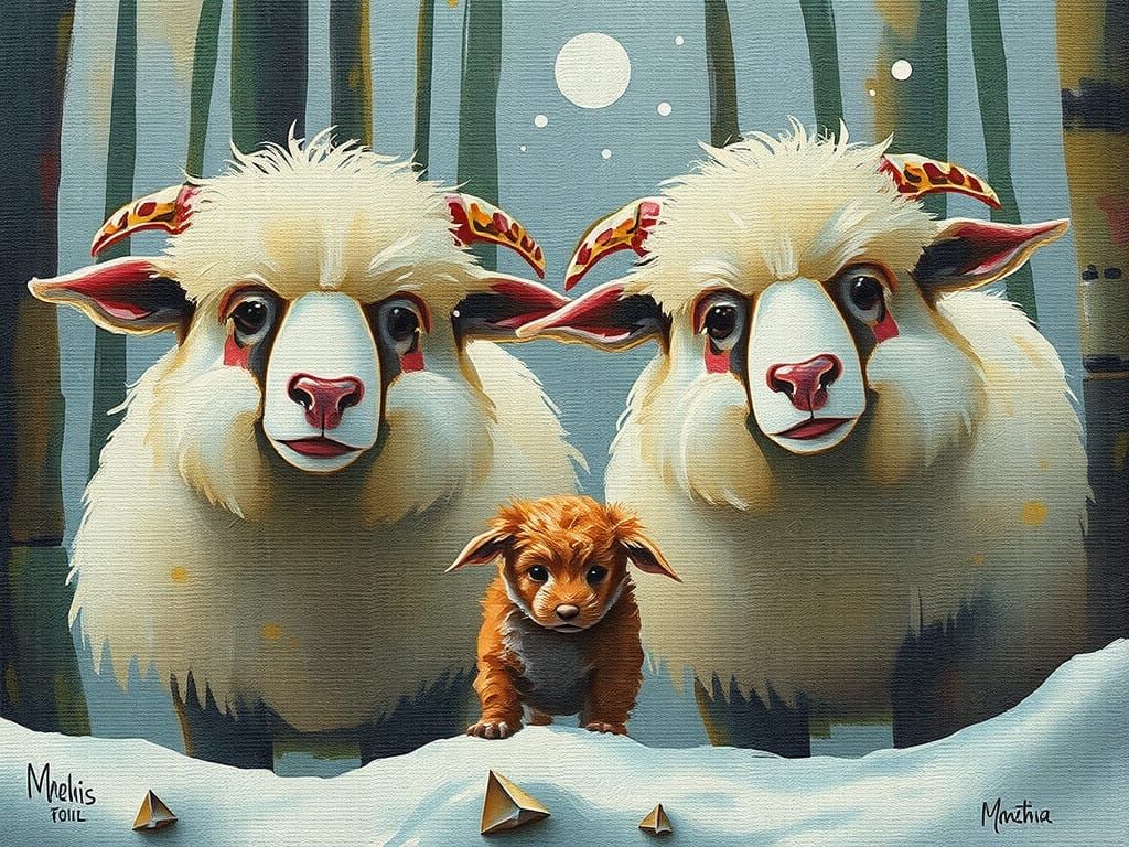 Dreamlike Landscape with Fantasy Creatures in Rich Oil Color...