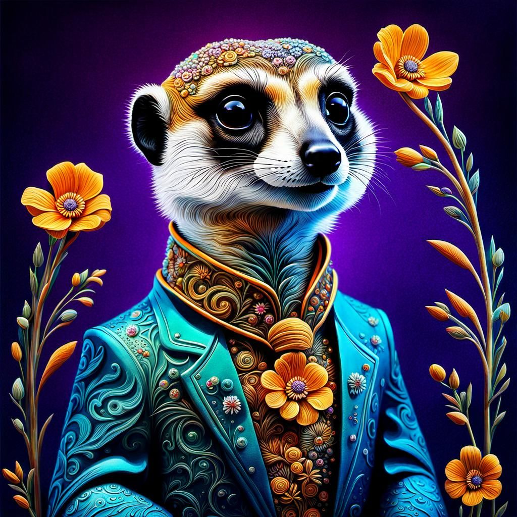 Floral Meerkat: A Whimsical 3D Render