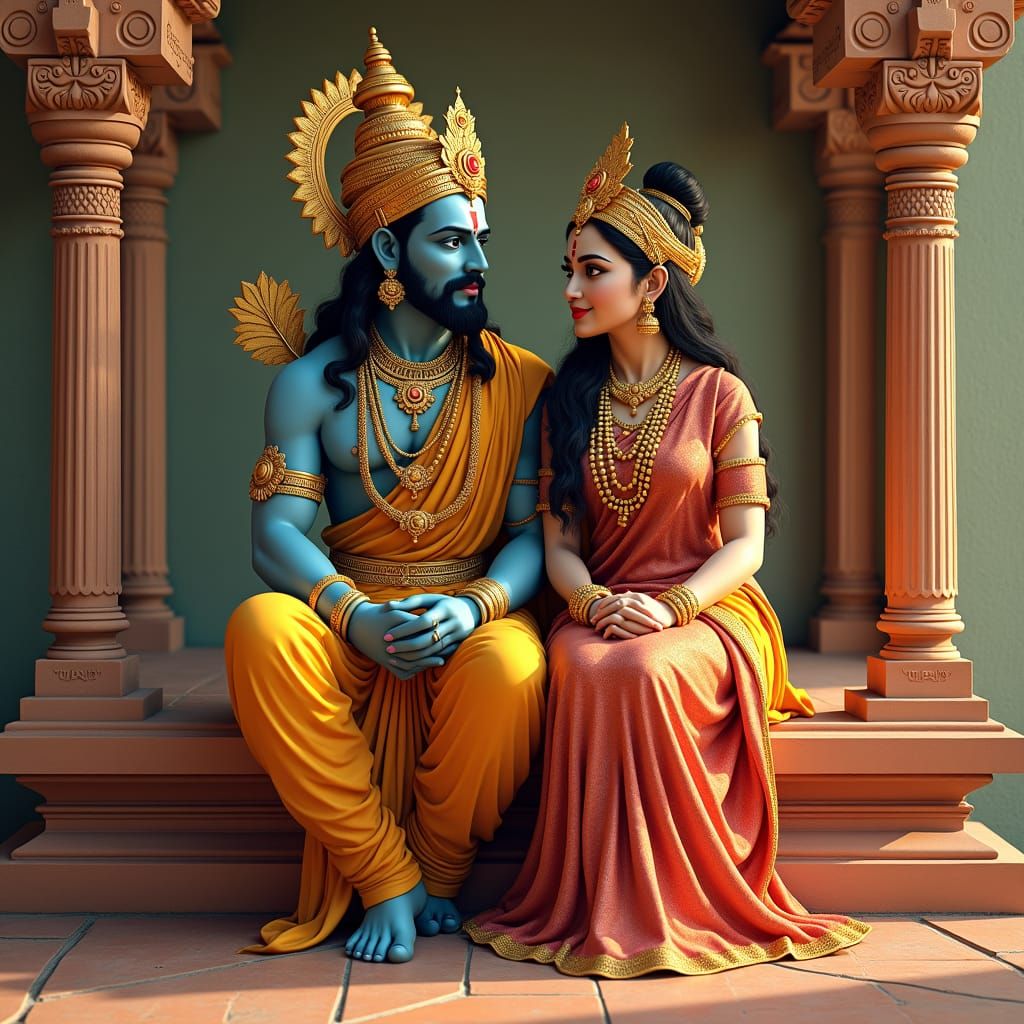 Vishnu and Lakshmi: Dreamy Indian Art