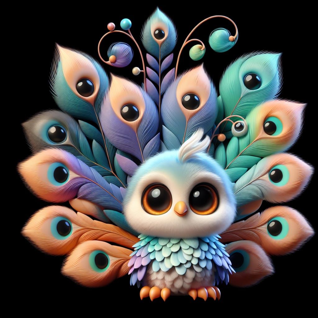 Fluffy Peacock with Colorful Tail: 3D Render