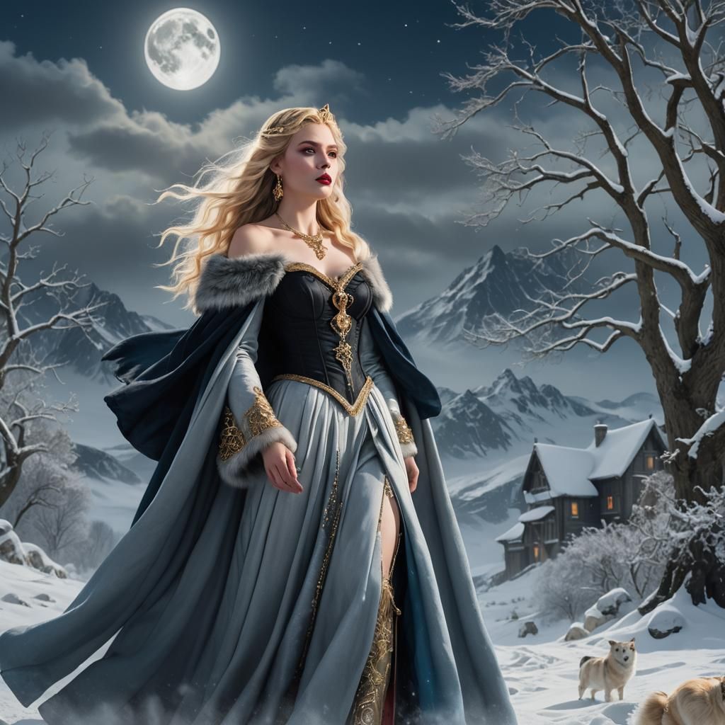 Goddess in Snowy Norse Landscape, Fantasy Concept Art